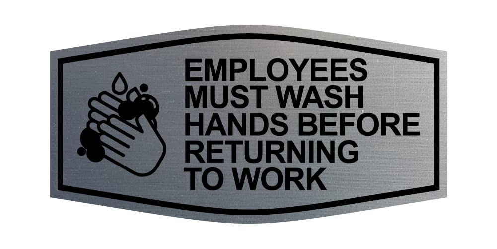 Fancy Employees Must Wash Hands Before Returning to Work (Bubbles) Sign (Brushed Silver) - Medium