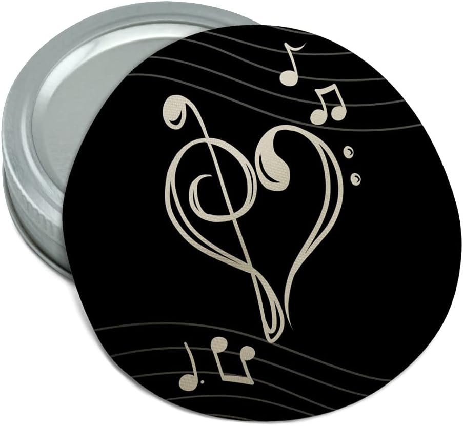 Treble Bass Clef Heart Music Black Round Rubber Non-Slip Jar Gripper Lid