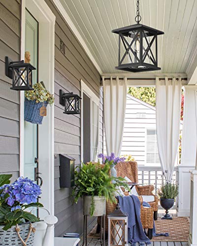 Jazava Outdoor Wall Sconce Light Fixtures 2 Pack, 11.5 inches Height Exterior Wall Mounted Lights Sconces Porch Lantern with Cylinder Clear Glass, Matte Black Finish
