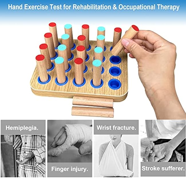 20-Hole Wooden Pegboard for Finger Dexterity Exercises, Easy Grip Pegs & Peg Board to Improve Fine Motor Functions & Hand-Eye Coordination, Hand Exercise for Rehabilitation & Occupational Therapy