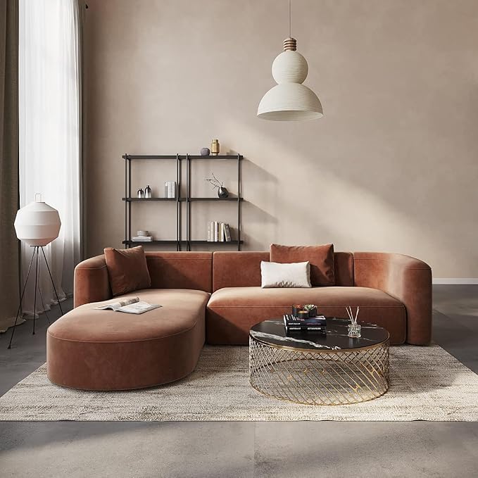Image of Modern Classic L Shape Sectional Sofa Set, Chesterfield Style 4 Seater Sofa Set with Pillows for Living Room, Bedroom and Office, Office, and Hallway Colour (L-Shape RHS Brown)