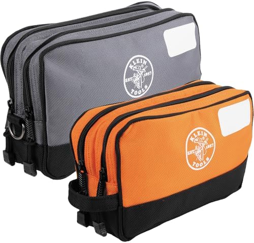Klein Tools 55579 Zipper Tool Pouch Set, Dual Compartments, Heavy-Duty 10 x 6-Inch and 12 x 7-Inch Bags, Multipurpose Organizer for Tools and Crafts, 2-Pack