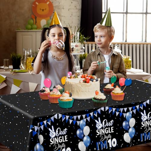 Image of 10th Birthday Decorations for Boys,3pcs Double Digits Birthday Boy Tablecloths 10 Year Old Birth-Day Decorations Plastic Table Cover for Boys Birth-Day Party