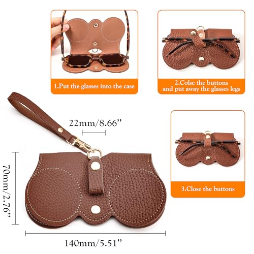 Image of FEISEDY 2Pack Soft Leather Sunglass Bag, Portable Holder Eyeglasses Case | Lightweight Portable Design, With Button Clip Wrist Strap for Travel Daily Use B0049