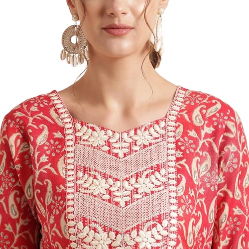 Image of NAINVISH Cotton Blend Kurti Pant & Dupatta | Kurta Set for Women | Women Kurta Pant Dupatta Set | Kurta Pant with Dupatta Set | Embroidered Kurta Pant Dupatta Set