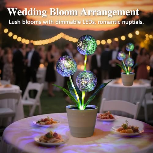 Image of Artificial Purple Allium Flower Lamp, Color Changing LED Light with White Pot, Battery Powered for Bedroom Wedding Christmas, Gifts for Women Mom Grandma Girlfriend on Birthday Christmas Valentines