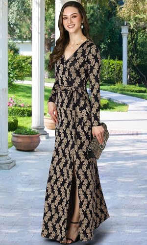 Image of KOH KOH Womens Long Sleeve V-Neck High Slit Cocktail Evening Gown Maxi Dress