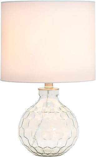 Miniatura 2 de Elegant Designs LT1125-CLR Lámpara de mesa de mesa de noche de 17.75 pulgadas con diseño de cristal moderno hexagonal estándar con pantalla de tela