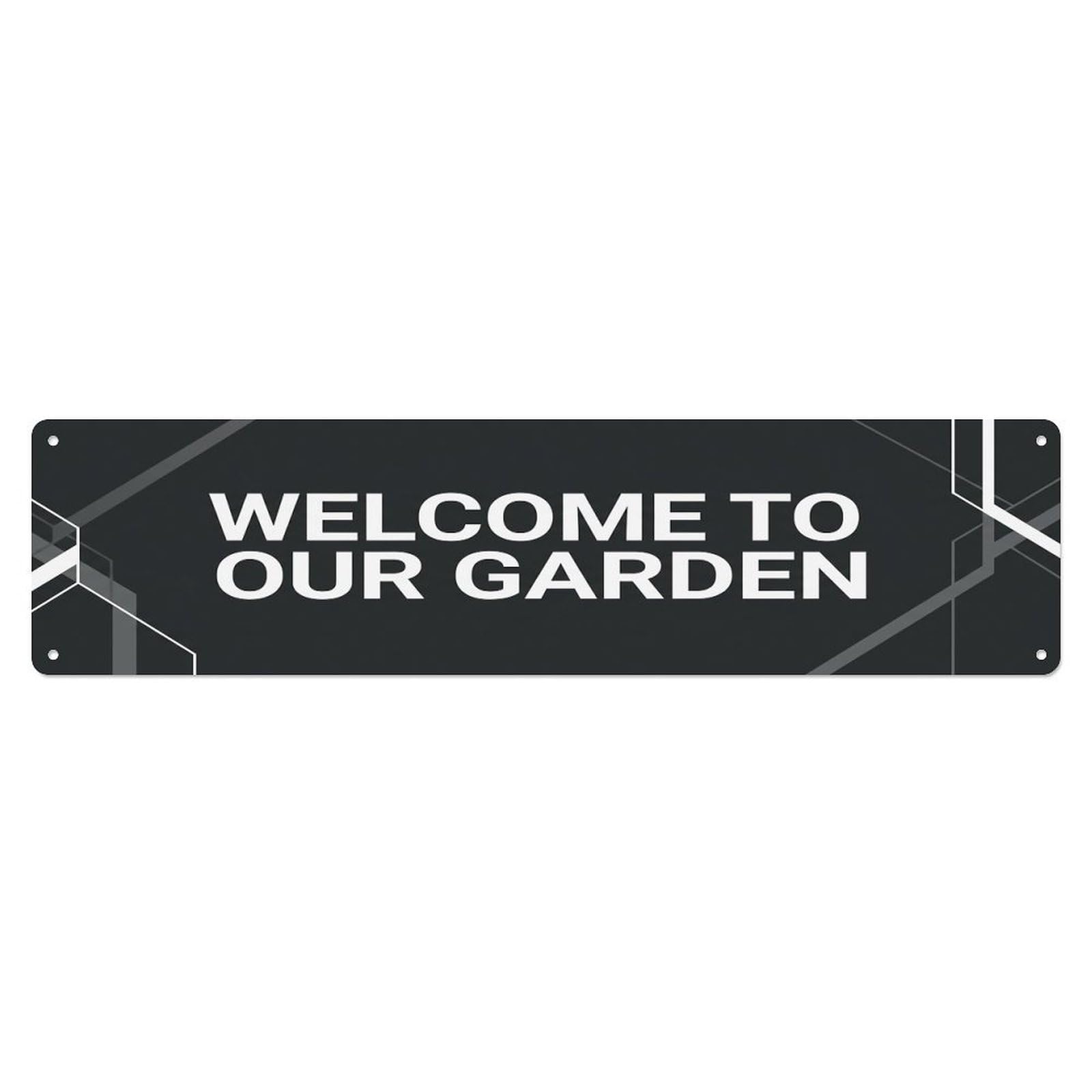 Vintage Welcome to Our Garden Graphite Metal Tin Sign