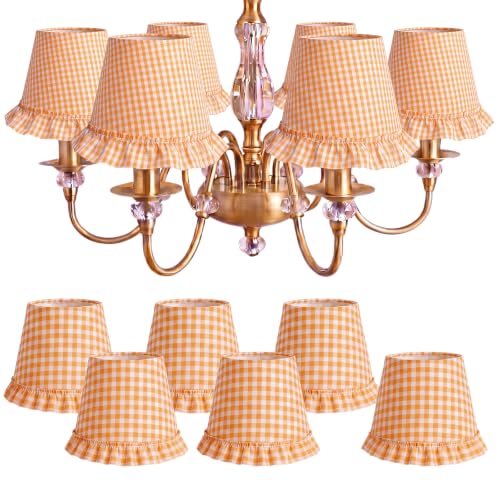 Gerrii Set of 6 Fall Gingham Ruffled Chandelier Lamp Shades Orange