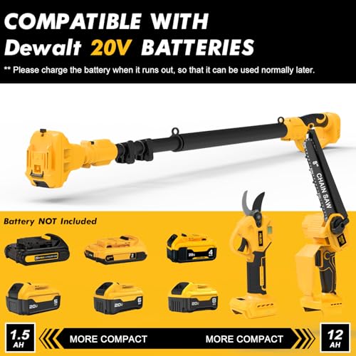 Image of 4-in-1 Cordless Pole Saw & Electric Pruning Shears for DeWalt 20V Battery, 8 Inch Brushless Mini Chainsaw with Extension Pole, 15 Ft Reach, Auto Oiling, for Tree Trimmer Branch Cutter(NO Battery)