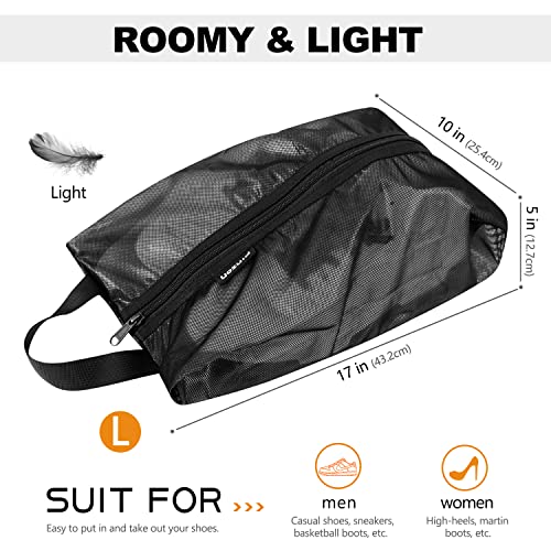 Amazon Brand - Pinzon Travel Shoe Bags, Water Resistant Shoe Storage Packing Organizer Shoe Pouch with Zipper for Men & Women Black Large