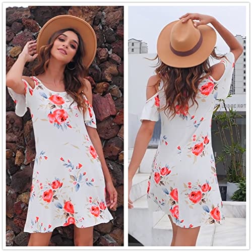 Pceaiih Women's Short Sleeve Cold Shoulder Tunic Top Swing T-Shirt Loose Dress With Pockets (Medium, Black, M) #TOP5