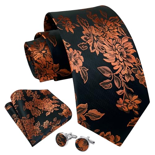 Image of Enlision Ties for Men Floral Tie Handkerchief Cufflinks Set Formal Flower Classic Mens Necktie & Pocket Square Wedding