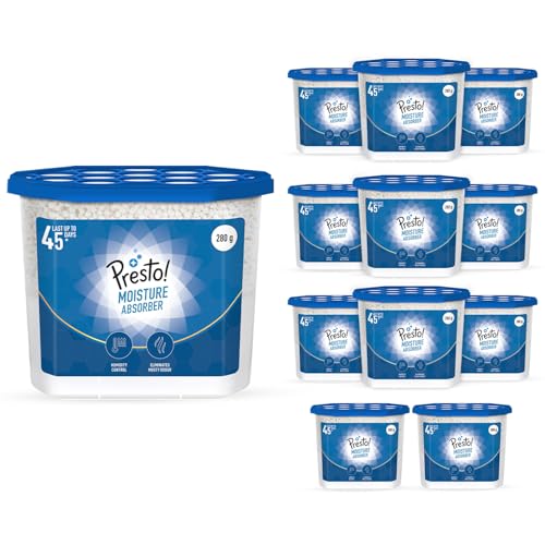 Image of Amazon Brand - Presto! Moisture Absorber | 280g x Pack of 12 | Absorbs Up to 600Ml Each | Eliminates Musty Odour | Effective for 45 Days