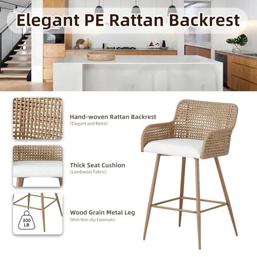 Butacos de altura para barra, set de 4, modernos con tapizado en bouclé y patas de metal, para isla de cocina o comedor, color beige blanco miniatura 4