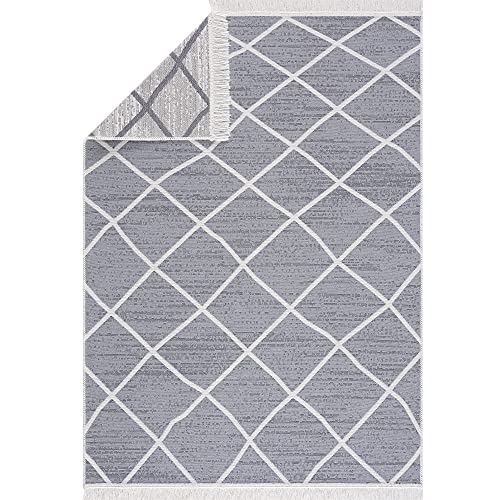 BOHO HOME Kelim Tapis de couloir - Tapis pour salon, cuisine, chambre à coucher, chambre d'enfant, salle de bain - Décoration de cuisine - Gris - Dimensions : 80 x 150 cm Cover