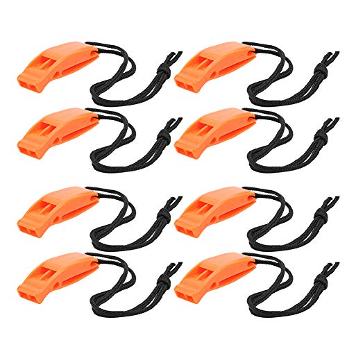 cardyven 8PCS Emergency Whistle, KS-923 Plastic Water Sports Emergency Survival Outdoor Double Frequency Multifunction Whistle Accessory Survival Shrill Loud Bla st Rescue Signaling (Orange)