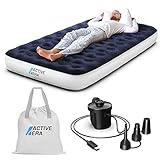 Active Era Luxus Camping Einzel Luftbett mit elektrischer Luftpumpe - Luftmatratze für 1 Person mit tragbarer Akku Luftpumpe, USB Ladekabel und Tragetasche - 99 x 203 x 22 cm