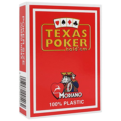 Modiano Texas Pokerkarten Jumbo PVC rot - 52 Karten + 3 Joker - Wasserdicht & Robust - Für Erwachsene ab 72 Jahren