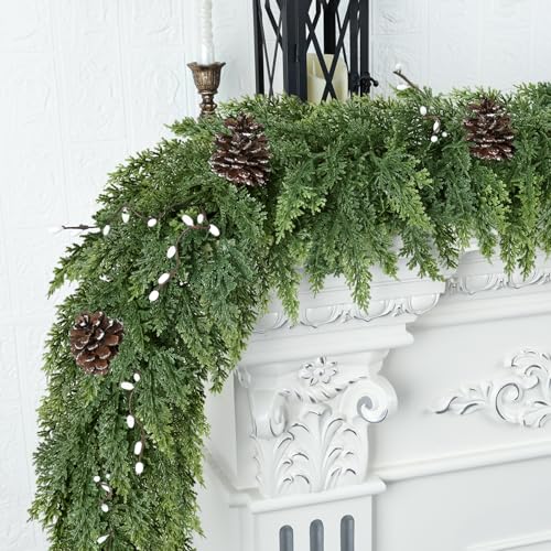 Realistic Christmas Garland for Mantle 6FT Real...