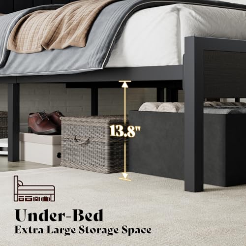 Image of AMERLIFE King Bed Frame with LED Lights & 2-Tier Storage Headboard | Black, 2 Storage Drawers, Metal Platform Frame, Velvet Upholstery, Heavy-Duty Slats, No Box Spring, Easy Assembly