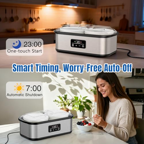 Yogurt Maker with Two Containers, Yogurt Maker Machine with Adjustable Temperature & Time Control, Automatic Shut-Off & Constant Temper for Homemade Probiotic Yogurt, Promoting Gut Health - Thumbnail 4