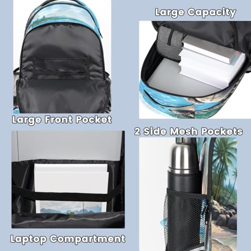 Landscape Kids Backpack for Boys Elementary Primary Middle School Bags, Beach Back to School Gifts with Tablet Sleeve Large Compartment4