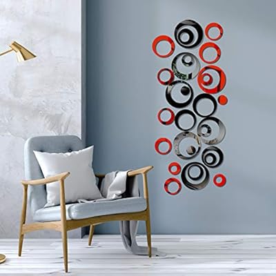 Aneco 48 Pieces DIY Circle Mirror Wall Decals Removable Acrylic Mirror Style Stickers Self Adhesive Circle Mirror Decal for Home Decor