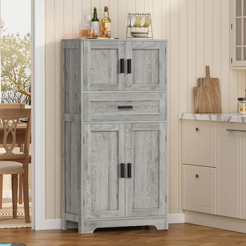 Tall-Storage-Cabinet-with-Adjustable-Shelf-Large-Drawer-Bathroom-Cabinet-with-Doors-Kitchen-Cabinet-Cupboard-Floor-Cabinet-for-Dining-Room-Living-Room-Home-Office-Entryway-Gray Tall Storage Cabinet with Adjustable Shelf Large Drawer Bathroom Cabinet with Doors Kitchen Cabinet Cupboard Floor Cabinet for Dining Room Living Room Home Office Entryway Gray