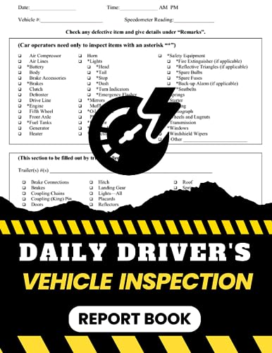 Daily Driver's Vehicle Inspection Report Book: 200 Single Sided Pages