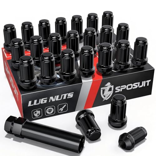 Sposuit M12x1.5 Spline Lug Nuts - Replacement for 1989-2023 Toyota 4Runner 1995-2022 Tacoma 2000-2006 Tundra 2016-2023 Hilux - Close End Black Lug Nut with Socket(24 Pcs)