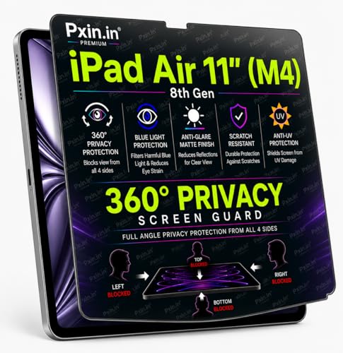 Image of Pxin 360 Pro Privacy Screen guard compatible with iPad Air 11 inch (M4) - 8th Gen | Anti Glare | Anti UV | Anti Blue | Anti Reflection | Privacy Filter | Unbreakable Build