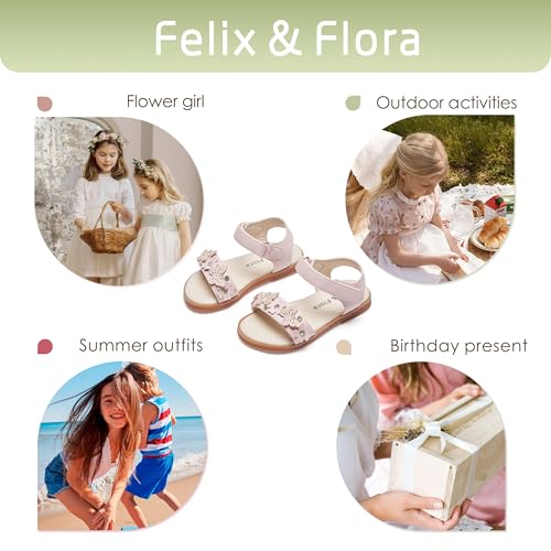 Image of Felix & Flora Toddler Girl Sandals -Flower Girl Dress Shoes Open Toe Little Kid Flats