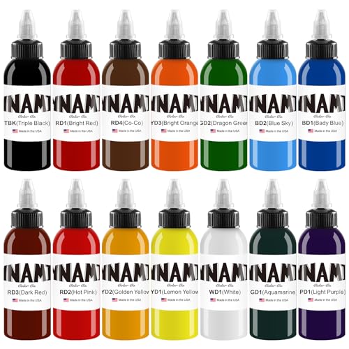 Encre pour tatouages à motifs colorés éclatants en pack de 14 teintes