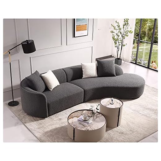 Acanva Luxury Modern Style Living Room Upholstery Curved Sofa with Chaise 2-Piece Set, Right Hand Facing Sectional, Pearl Boucle Couch, Dark Grey