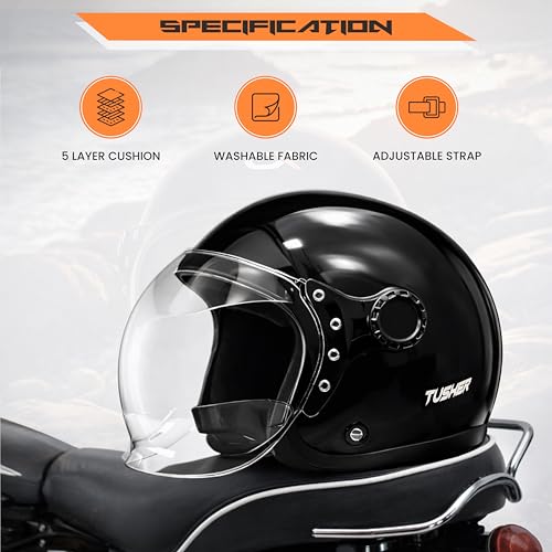 Image of Cortex Tusker Half Face Helmet Matt Finish with Scratch Resistant Curved Polycarbonate Visor, Hard ABS Shell Helmet for Men and Women | Clear Visor, Lightweight
