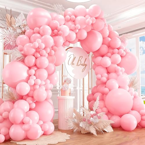 Image of 412pcs Pastel Pink Balloon Garland Arch Kit 18 12 10 5 Inch Different Sizes Light Pink Latex Balloons for Baby Shower Birthday Happy Gender Reveal Party Decoration