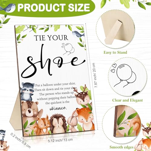 Image of Roowest 51 Pcs Tie Your Shoe Baby Shower Game Sign Wooden Sign Greenery Gift Sets Gender Reveal Party Favors 50 Balloons Latex Balloons for Game Wedding Supplies(Blue,Woodland)