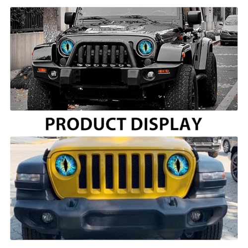 Image of 2 PCS Car Beast Eyes Decals, 3D Stereo Beast Eyes Stickers, Water-Proof Round Light Decal, Cool Beast Eyes Light Decoration Stickers, Suitable for Wrangler and Most Cars (Blue Eyes)