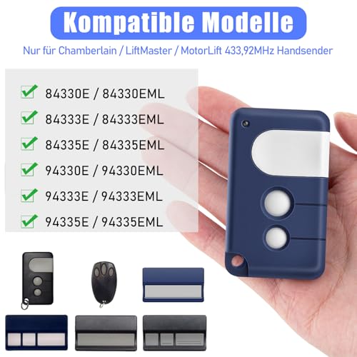 pepape 2 Stück Garage Handsender Kompatibel mit Chamberlain LiftMaster MotorLift 84335EML, 84333E, 94333E, 433,92MHz Garage Fernbedienung Handset für MotorLift ML500, ML700