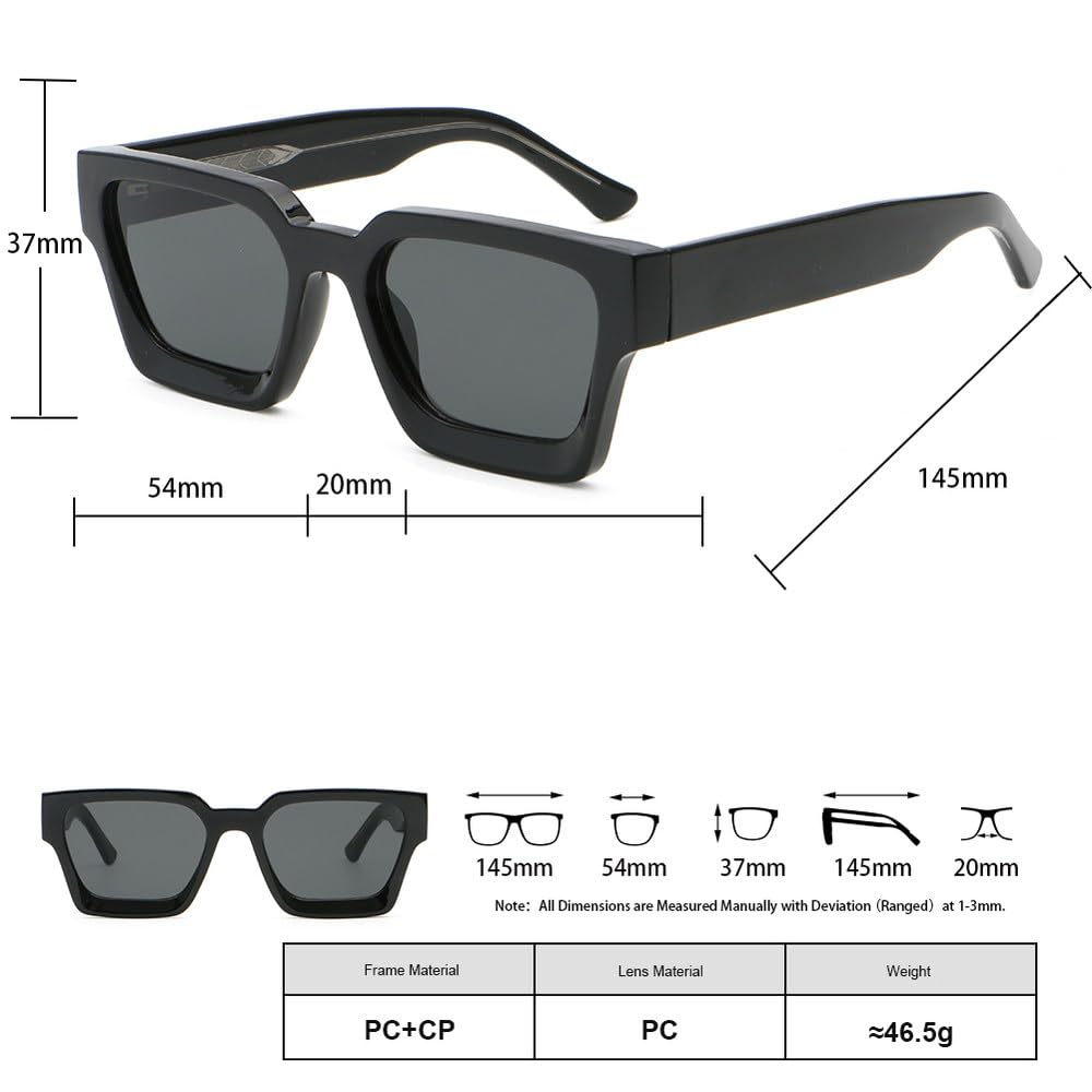 Gafas de sol cuadradas de acetato retro para mujer, estilo veraniego, con protección UV400, grandes, unisex, color negro y marrón