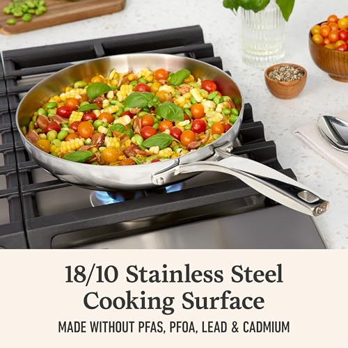 Image of Calphalon Premier Polished 5-Ply Stainless Steel Cookware Set w /Turbo Heat Tech 6 Piece Includes Frying Pans, Pots and Pans Set, Induction, Oven Safe 500F, PFOA Free, Polished Stainless Silver