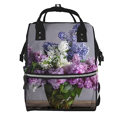 Sac à langer imprimé fleurs style sac à dos grande capacité noir multifonction imperméable