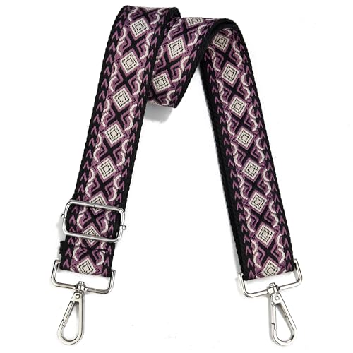 Image of Crossbody Straps for Purses Silver Hardware Purse Strap Wide Shoulder Strap Adjustable Replacement,Retro Jacquard Embroidery for Shoulder Bags, Canvas Tote Handbags