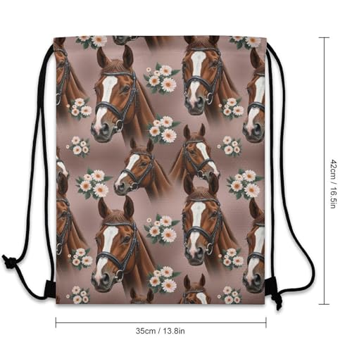 Novelty Cute Two Horses Draw String Back Bag, Sturdy Large Capacity Gym Bag for Shoes, Towels, Adults Portable Drawstring Bag Backpack for Outdoors3