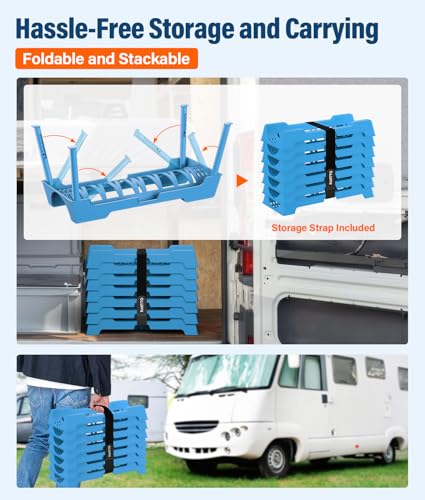 Image of RV Sewer Hose Support, 15FT Heavy-Duty Camper Waste Hose Holder with 7 Foldable Sections, Adjustable & Stable Waste Drainage Support with Strap, Stackable & Weather-Resistant, Blue (Patent Pending)
