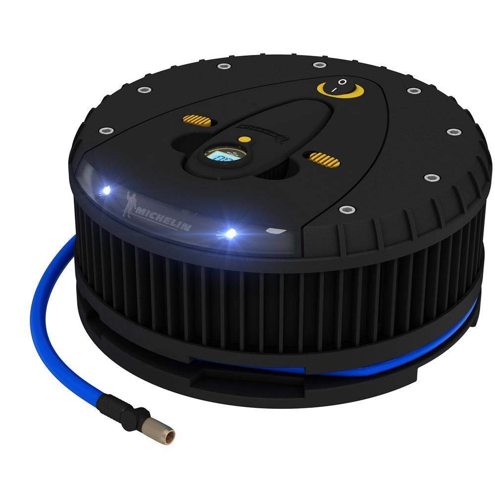 Michelin 12260 Hi Power Digital Tyre inflator with detachable digital pressure gauge, bleed valve for excess air, LED light, extra adaptors,50cm extra long hose