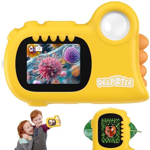 2 in 1 Mikroskop für Kinder, Deepoter 1000X Mikroskop Digital mit 2.0" IPS, Handy USB Mikroskop mit 8 LEDs, Taschenmikroskop für Weihnachten, Geburtstagsgeschenke, Geschenk 3–12 Jahren, Gelb