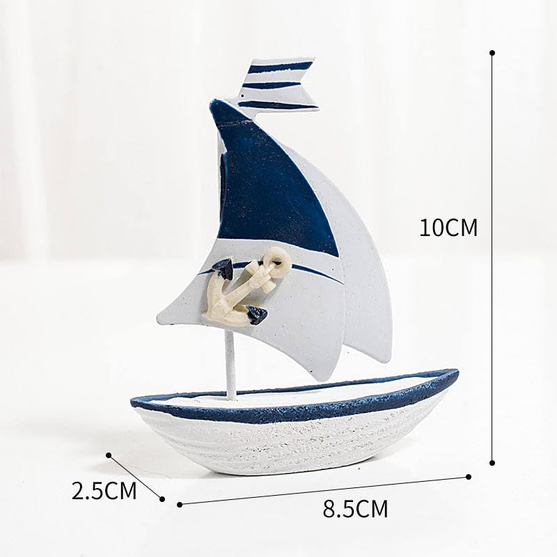 Image of 12 CM Beach Mediterranean Home Desk Decor Coastal Wood Craft Sculpture sail Boat Ship Model-1 BSM-10